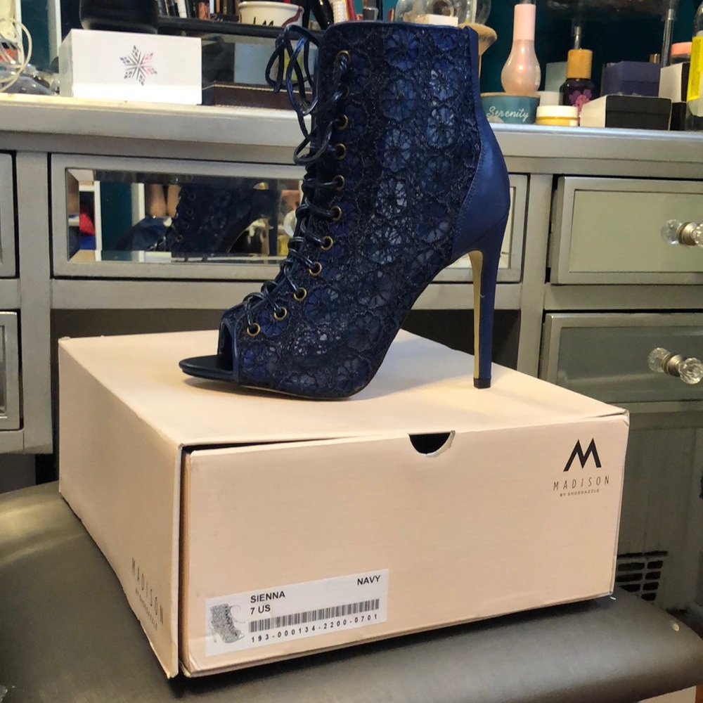 NWT Navy Lace Booties
